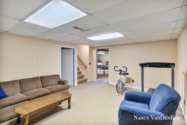 2857 Autumn Ct, Hudsonville, MI 49426 - living room with stairway, a paneled ceiling, and carpet