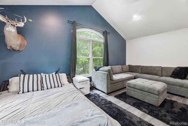 4298 Emu Dr, Pinckney, MI 48169 - bedroom featuring wood finished floors and vaulted ceiling