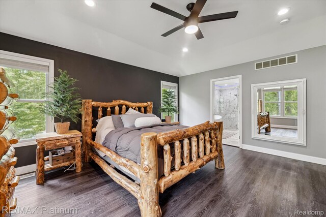 4298 Emu Dr, Pinckney, MI 48169 - bedroom with wood finished floors, recessed lighting, baseboards, connected bathroom, and ceiling fan