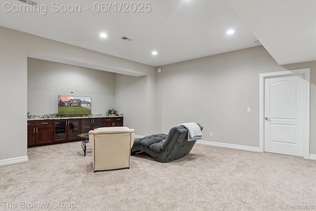 6268 Victoria Ln, Swartz Creek, MI 48473 - living area featuring light carpet, baseboards, and recessed lighting