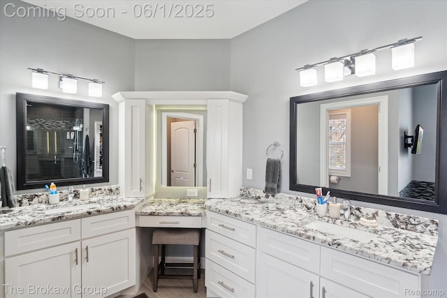 6268 Victoria Ln, Swartz Creek, MI 48473 - bathroom featuring a shower stall and two vanities