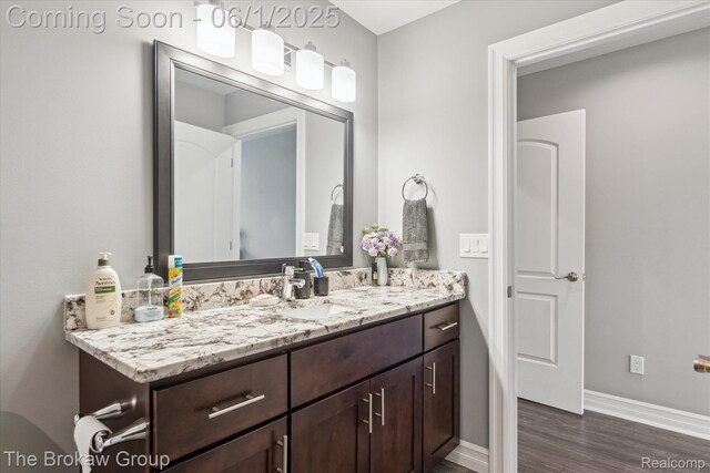 6268 Victoria Ln, Swartz Creek, MI 48473 - bathroom with vanity, wood finished floors, and baseboards