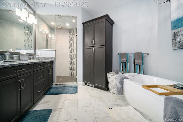 13135 Eagle Ct, South Lyon, MI 48178 - full bath with marble finish flooring, a shower stall, vanity, and a freestanding bath