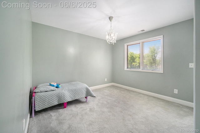 13135 Eagle Ct, South Lyon, MI 48178 - bedroom featuring a chandelier, baseboards, and carpet floors