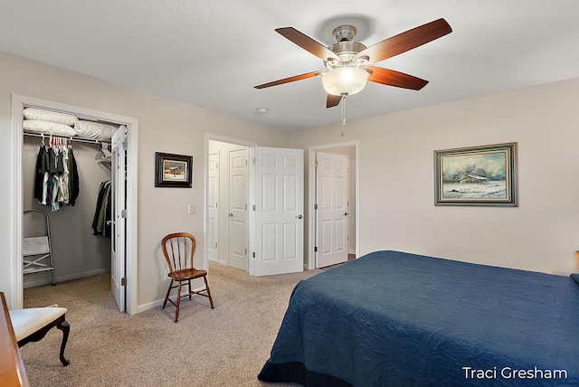 1733 Grevel Ct, Muskegon, MI 49444 - bedroom with light colored carpet, baseboards, ceiling fan, and a closet