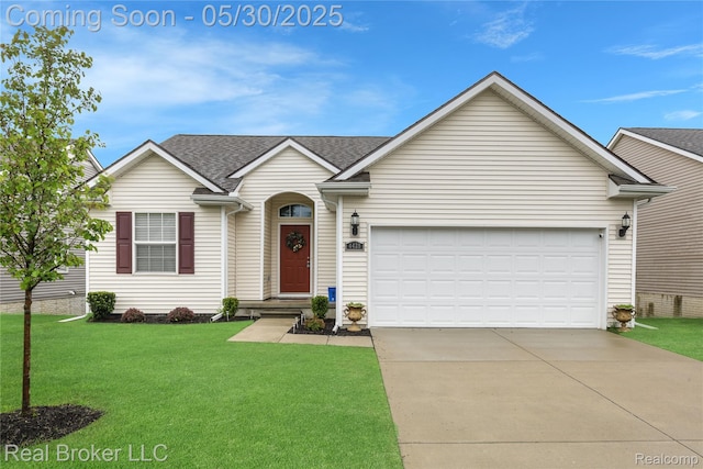 4428 Cross Creek Blvd, Burton, MI 48509 - traditional-style house with an attached garage, concrete driveway, a front yard, and roof with shingles
