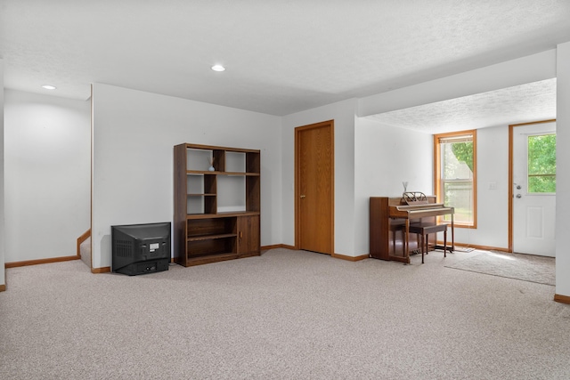 2041 Blackmer Dr, Jonesville, MI 49250 - living area featuring carpet, baseboards, recessed lighting, and a textured ceiling