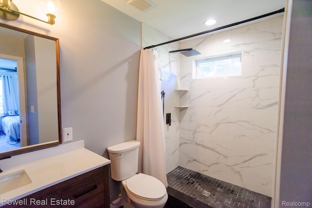 2575 Walnut Rd, Auburn Hills, MI 48326 - full bathroom featuring vanity, toilet, a marble finish shower, and recessed lighting