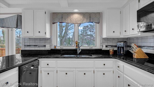 404 Shellbourne Dr, Rochester Hills, MI 48309 - kitchen featuring black appliances, a sink, white cabinetry, and plenty of natural light