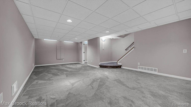 404 Shellbourne Dr, Rochester Hills, MI 48309 - finished below grade area with carpet, baseboards, a paneled ceiling, and recessed lighting