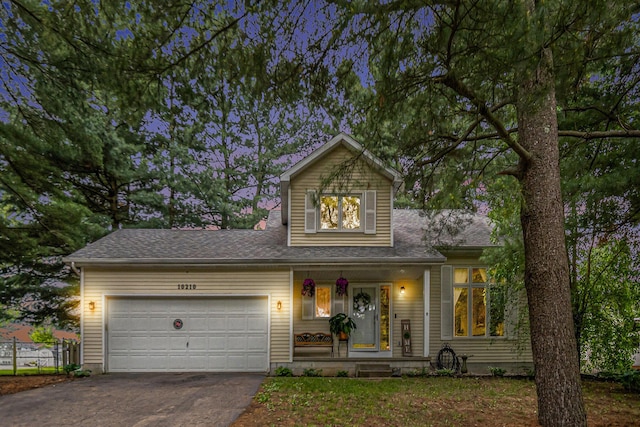 10210 Mizzen Ln, Pleasant Lake, MI 49272 - traditional home featuring covered porch, driveway, a garage, and a shingled roof