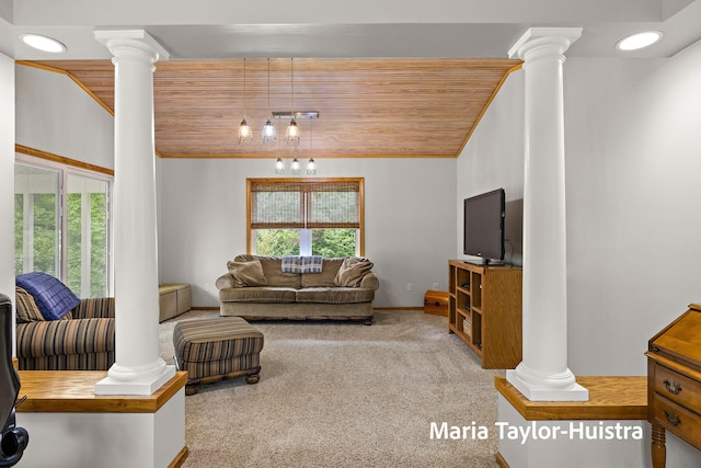 10130 64th Ave, Allendale, MI 49401 - living area featuring ornate columns, carpet floors, and baseboards