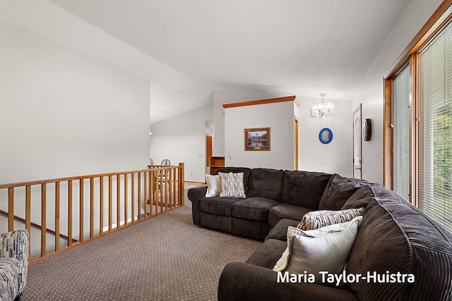10130 64th Ave, Allendale, MI 49401 - carpeted living area with a chandelier and lofted ceiling