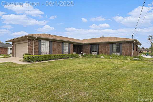687 Sunnybeach Dr, White Lake, MI 48386 - single story home featuring brick siding, an attached garage, a front yard, and concrete driveway
