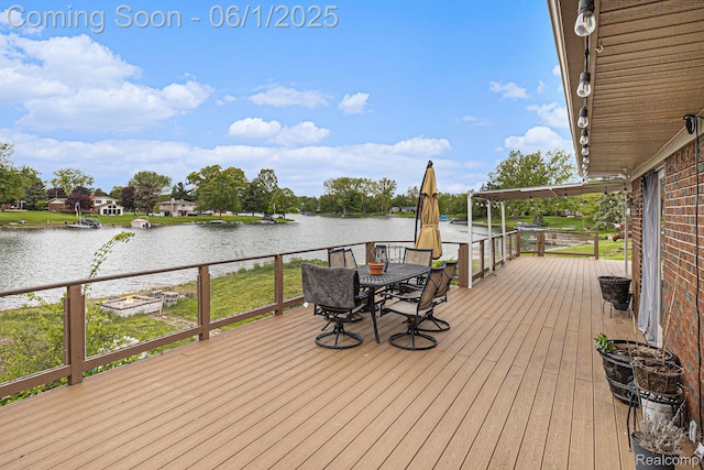 687 Sunnybeach Dr, White Lake, MI 48386 - wooden deck with a water view and outdoor dining area