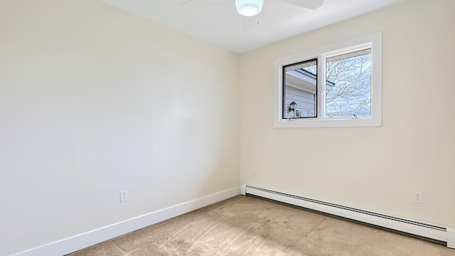 1972 W Cedar Dr, Mcbain, MI 49657 - carpeted empty room with a baseboard radiator, a ceiling fan, and baseboards
