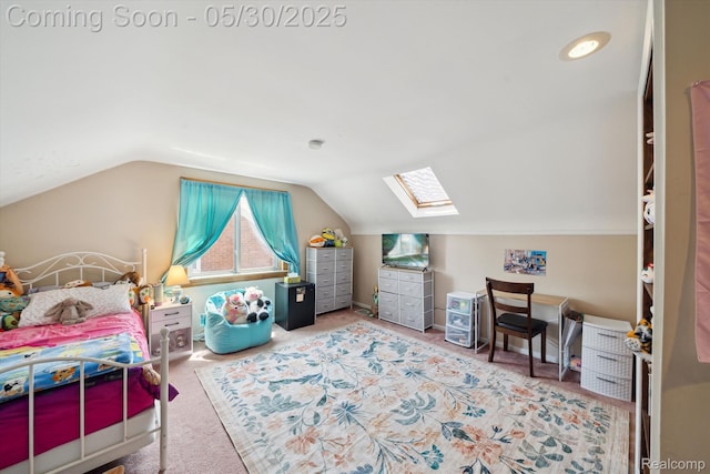 15645 Warwick Ave, Allen Park, MI 48101 - bedroom with a skylight, vaulted ceiling, and carpet flooring