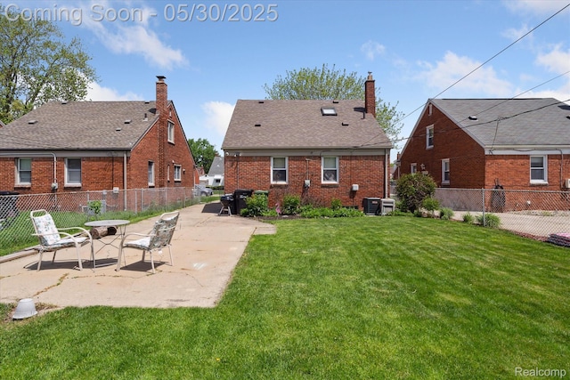 15645 Warwick Ave, Allen Park, MI 48101 - rear view of property with a patio area, a chimney, brick siding, and cooling unit