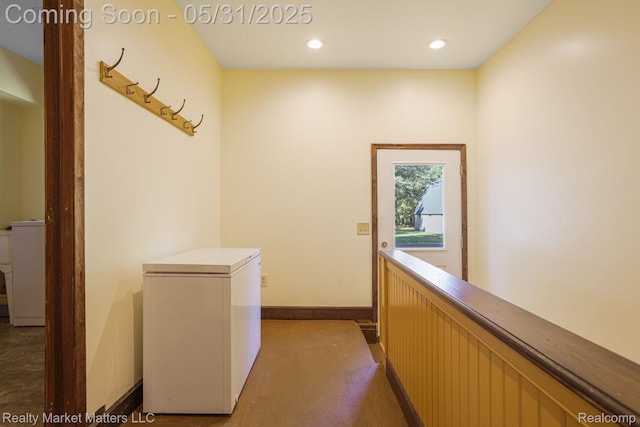 1831 Roods Lake Rd, Lapeer, MI 48446 - corridor featuring baseboards, recessed lighting, carpet floors, and an upstairs landing