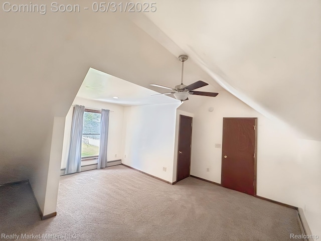 1831 Roods Lake Rd, Lapeer, MI 48446 - additional living space featuring carpet, a ceiling fan, lofted ceiling, and baseboards