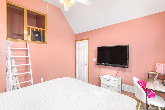 6140 Seymour Rd, Swartz Creek, MI 48473 - bedroom featuring lofted ceiling, ceiling fan, and wood finished floors
