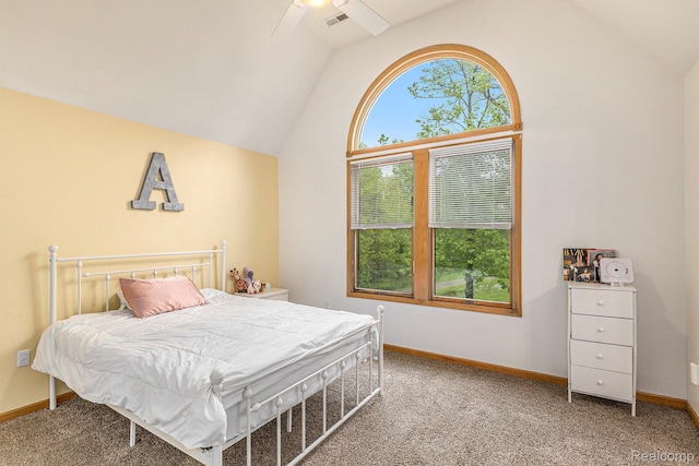 6140 Seymour Rd, Swartz Creek, MI 48473 - bedroom featuring lofted ceiling, carpet flooring, baseboards, and a ceiling fan