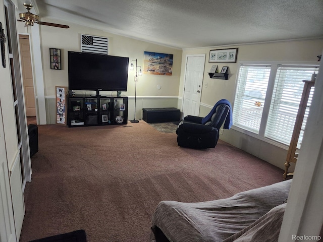 3683 Pinoak St, Clarkston, MI 48348 - carpeted living room featuring a textured ceiling and ceiling fan