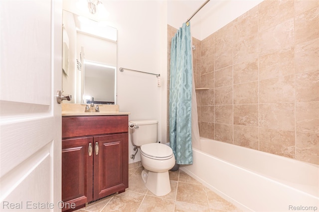15390 Prestwick Cir, Northville, MI 48168 - bathroom featuring toilet, vanity, shower / tub combo with curtain, and tile patterned floors