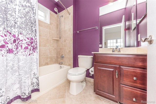 15390 Prestwick Cir, Northville, MI 48168 - bathroom featuring shower / bath combo, toilet, vanity, tile patterned flooring, and baseboards