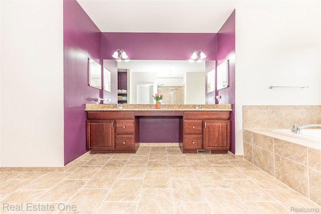 15390 Prestwick Cir, Northville, MI 48168 - bathroom with vanity, a bath, and a shower
