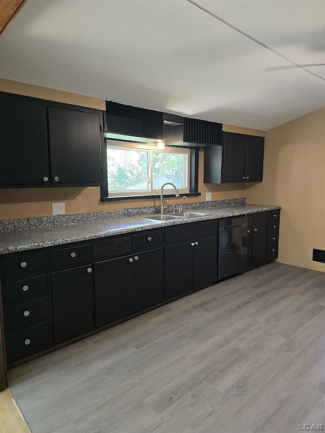 124 N Madison St, Adrian, MI 49221 - kitchen featuring black dishwasher, dark cabinetry, and light wood-style flooring
