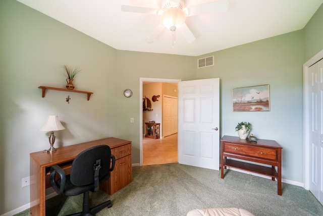 5610 Copper Sands Run, Fruitport, MI 49415 - home office with light colored carpet, a ceiling fan, and baseboards