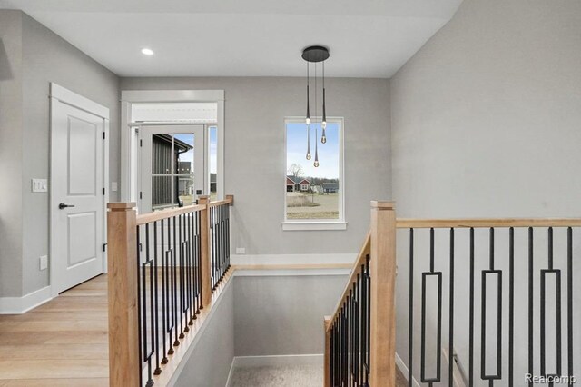 7195 Geraldine Cir, Swartz Creek, MI 48473 - staircase with wood finished floors, baseboards, and recessed lighting