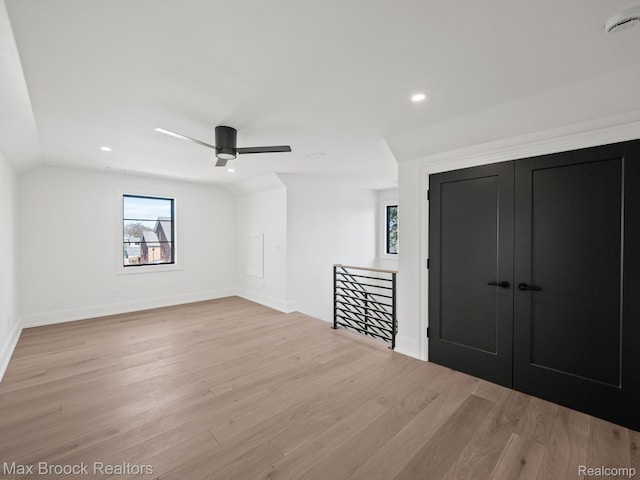 667 Oak Ave, Birmingham, MI 48009 - unfurnished bedroom featuring light wood-style flooring, recessed lighting, baseboards, a closet, and a ceiling fan