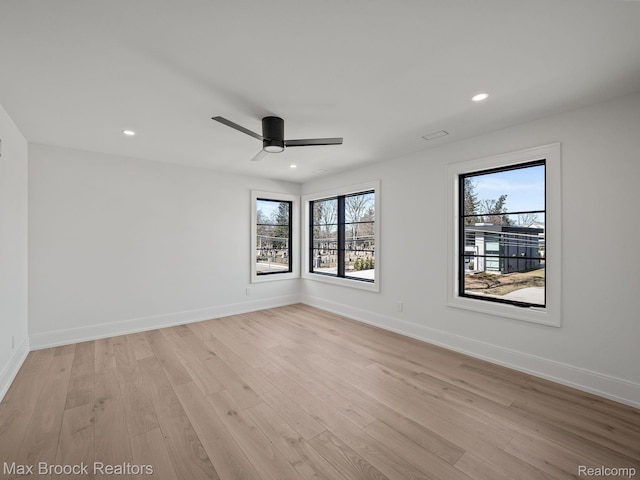 667 Oak Ave, Birmingham, MI 48009 - spare room featuring ceiling fan, light wood finished floors, recessed lighting, and baseboards