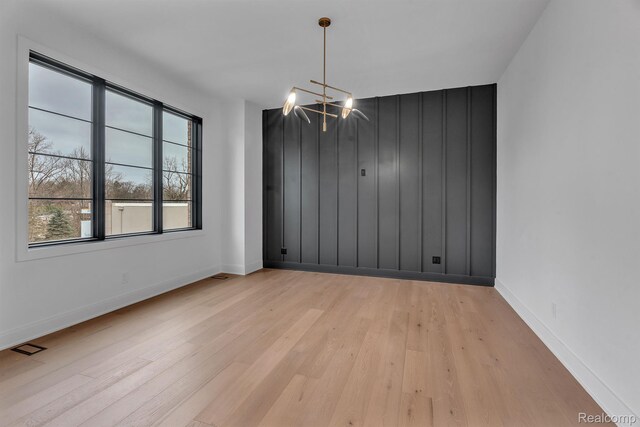 4627 Cimarron Dr, Bloomfield Hills, MI 48302 - unfurnished dining area featuring light wood finished floors, a chandelier, and baseboards