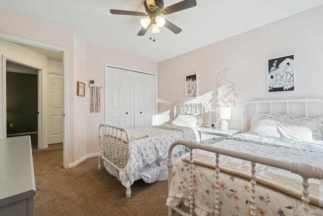 177 Summer Shade Dr, Howell, MI 48843 - carpeted bedroom with baseboards, a closet, and ceiling fan