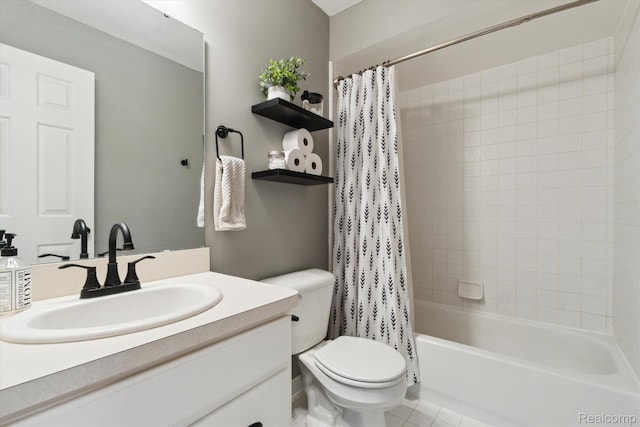177 Summer Shade Dr, Howell, MI 48843 - bathroom featuring toilet, vanity, shower / bath combo, and tile patterned flooring