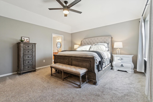 177 Summer Shade Dr, Howell, MI 48843 - bedroom featuring carpet floors, baseboards, a ceiling fan, and connected bathroom