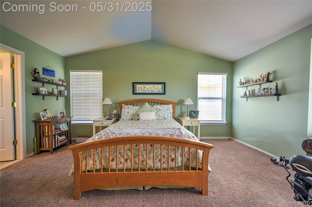 28329 Cottage Ln, New Hudson, MI 48165 - bedroom with vaulted ceiling, carpet flooring, and baseboards