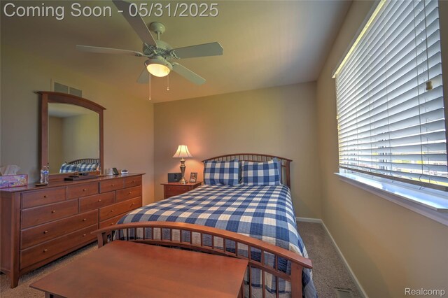 28329 Cottage Ln, New Hudson, MI 48165 - bedroom featuring carpet floors, baseboards, and a ceiling fan