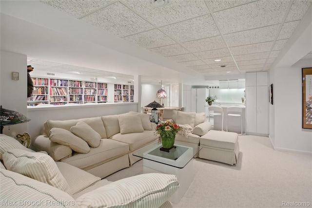 1816 Ledbury Dr, Bloomfield Hills, MI 48304 - living area featuring light carpet, a paneled ceiling, baseboards, and recessed lighting