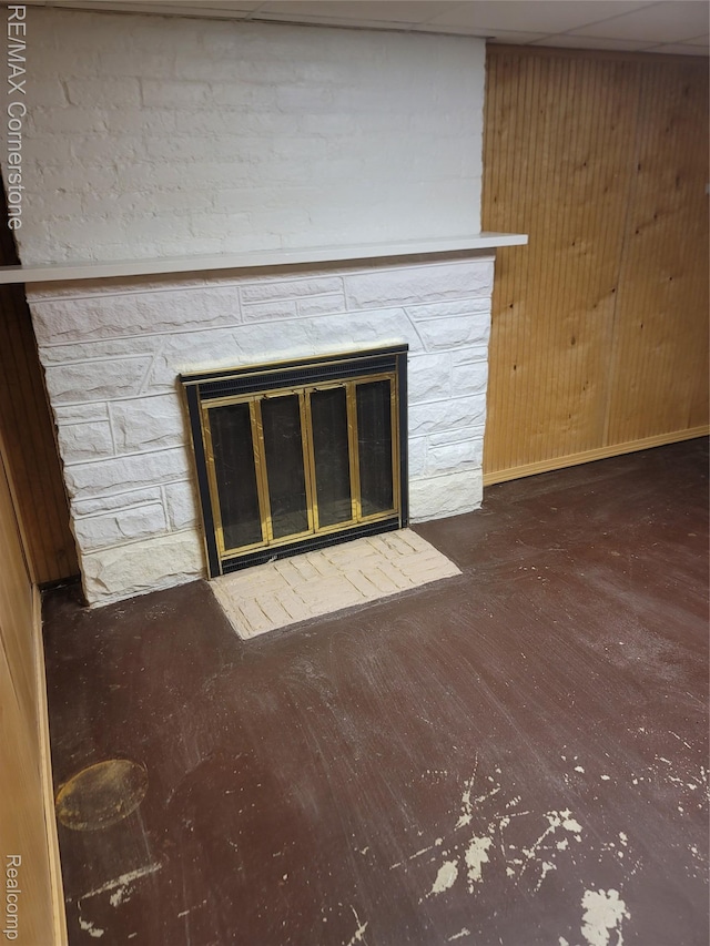 29751 Balmoral St, Garden City, MI 48135 - detailed view of a fireplace, wooden walls, and wood finished floors