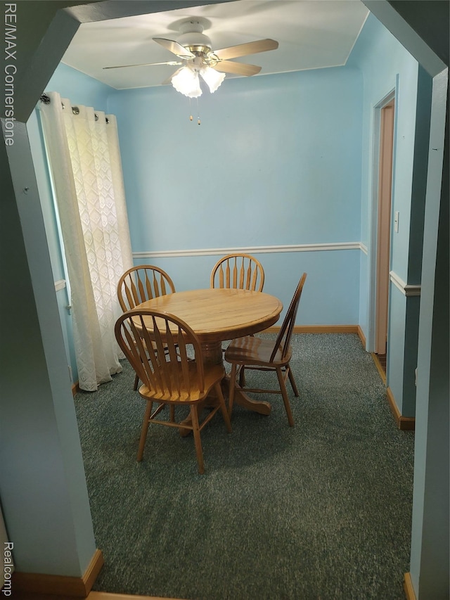 29751 Balmoral St, Garden City, MI 48135 - dining area with a ceiling fan, carpet, and baseboards