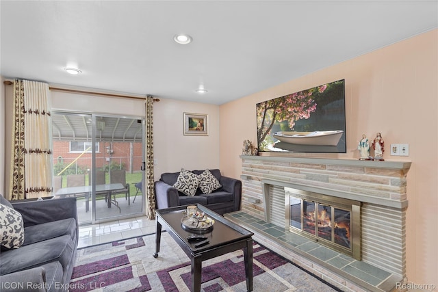 11498 Racine Rd, Warren, MI 48093 - living area with recessed lighting and a tiled fireplace