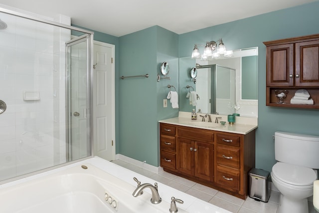 647 S Spinningwheel Ln, Michigan, MI 48304 - bathroom featuring a stall shower, toilet, vanity, tile patterned flooring, and a bath