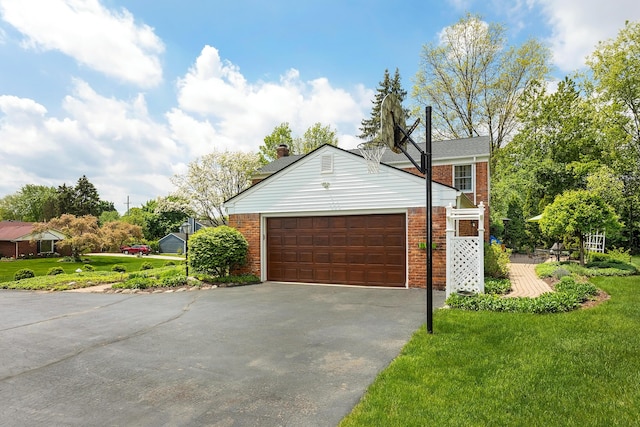 647 S Spinningwheel Ln, Michigan, MI 48304 - view of property exterior featuring brick siding, a lawn, asphalt driveway, and an attached garage