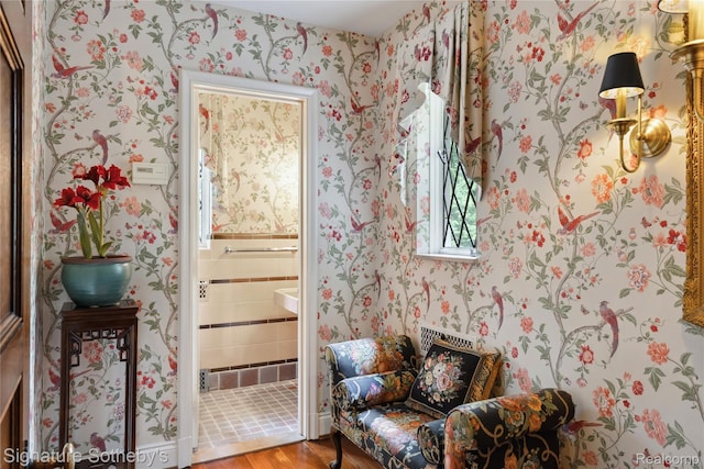 401 Dunston Rd, Bloomfield Hills, MI 48304 - sitting room featuring wallpapered walls and light wood-style floors