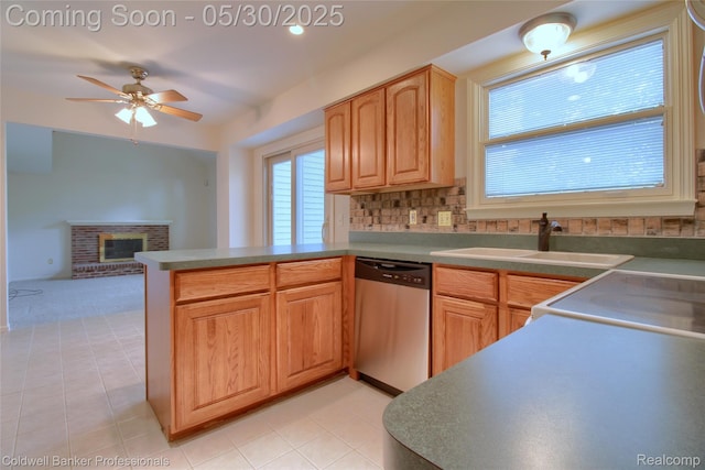 1468 N Morton Taylor Rd, Canton, MI 48187 - kitchen featuring dishwasher, a sink, a ceiling fan, and healthy amount of natural light