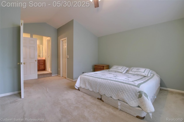 1468 N Morton Taylor Rd, Canton, MI 48187 - carpeted bedroom with lofted ceiling, baseboards, and ensuite bathroom